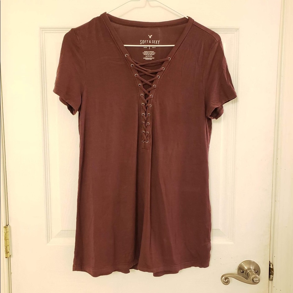 American Eagle brown soft/sexy ribbed t-shirt